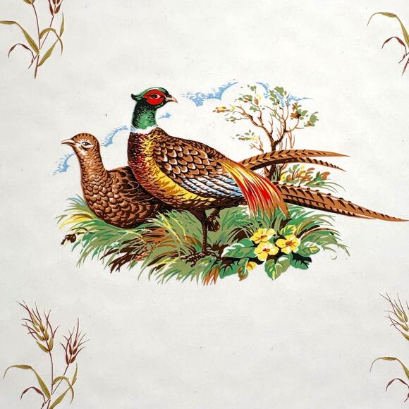 Vintage Quail Pheasant Wood Frame Ceramic Tile Wall Decor Plaque Porcelain 8.5" - Picture 4 of 6
